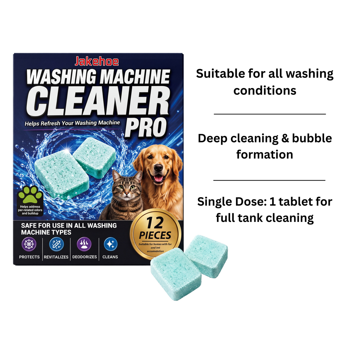 Pet Odor & Hair Machine Cleaner Tablets
