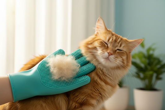 Cat being groomed with silicone deshedding glove by PawNest™